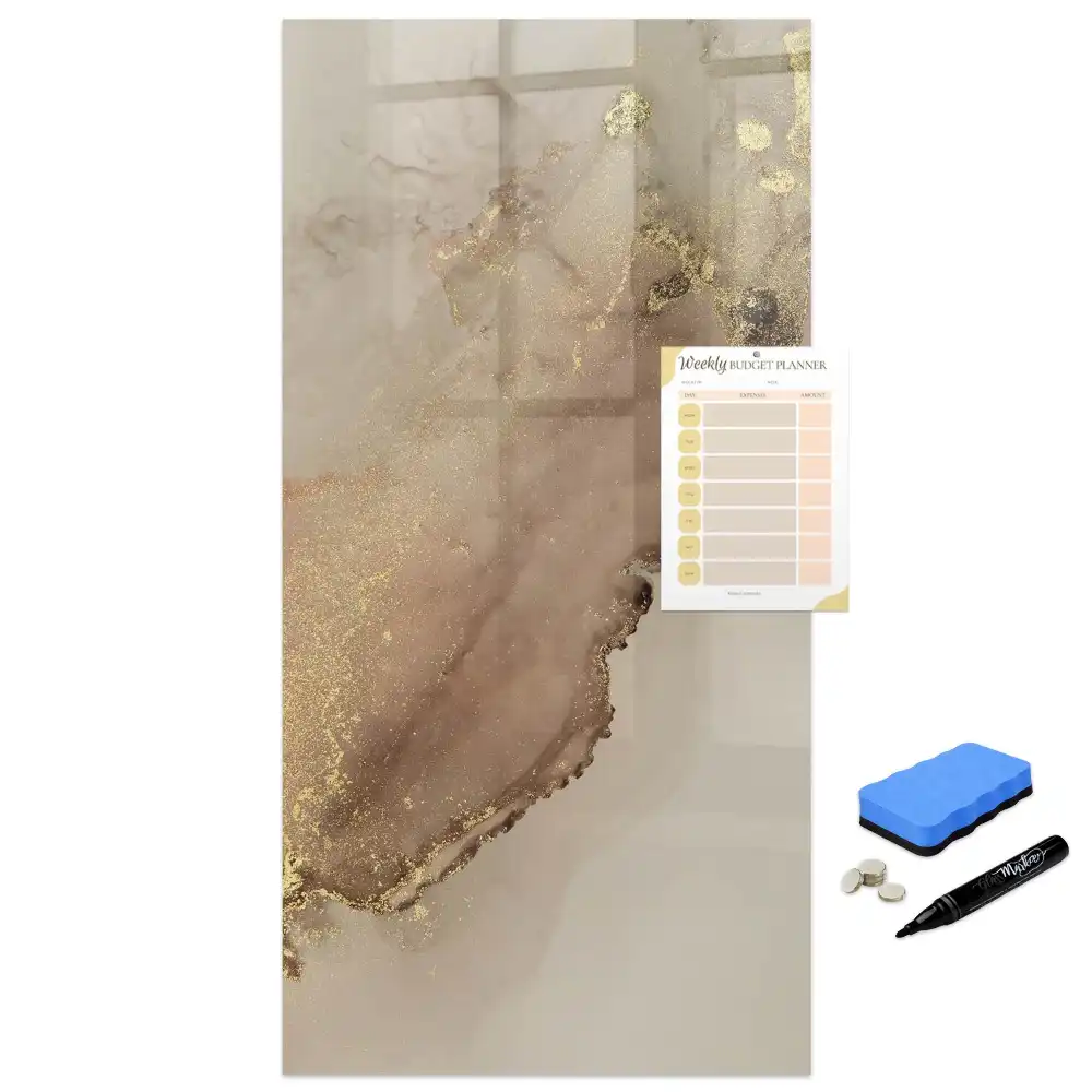Tablă magnetică de scris cu design marmură și sclipici
