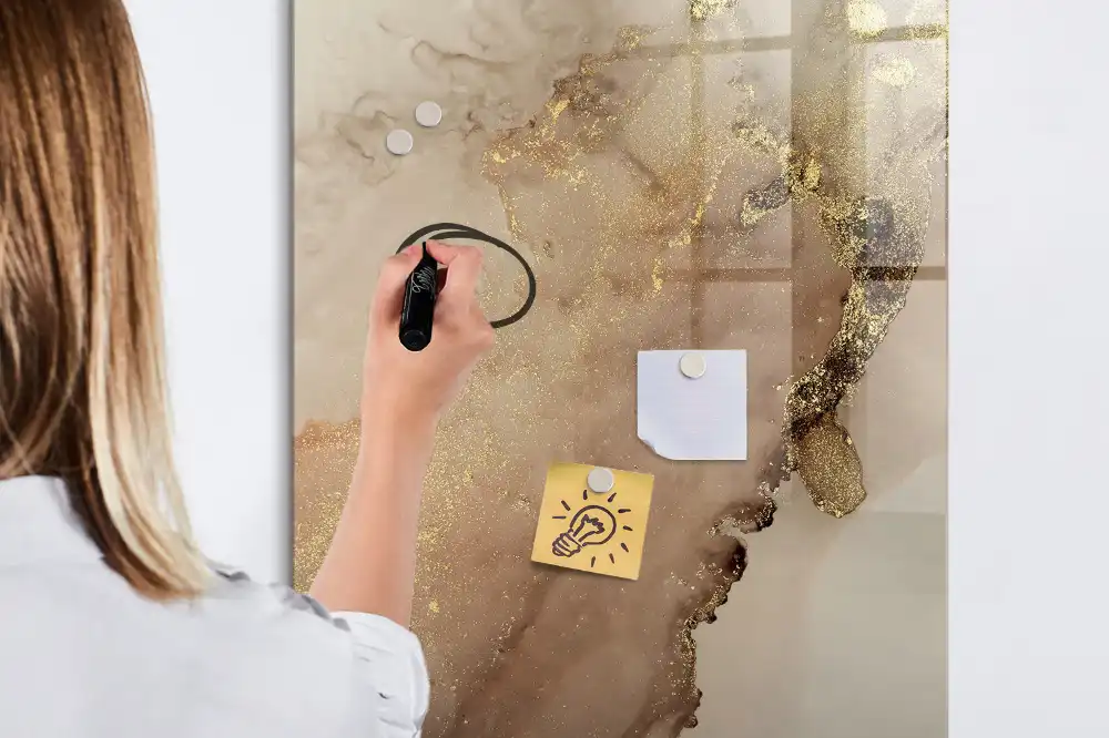 Tablă magnetică de scris cu design marmură și sclipici