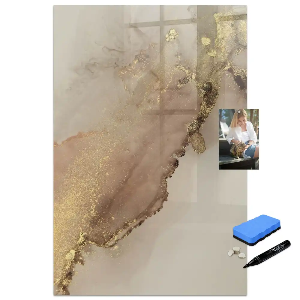 Tablă magnetică de scris cu design marmură și sclipici