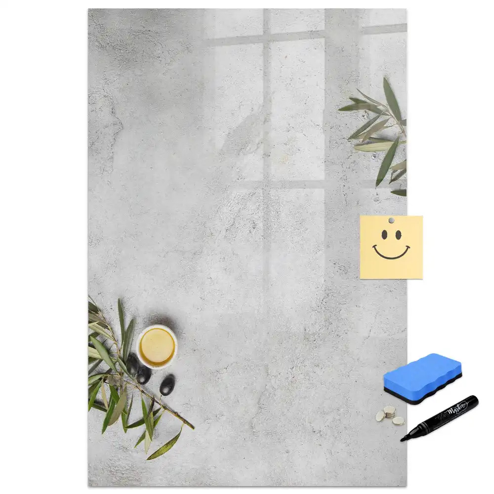 Tablă magnetică de scris cu aspect de beton brut și design cu măsline