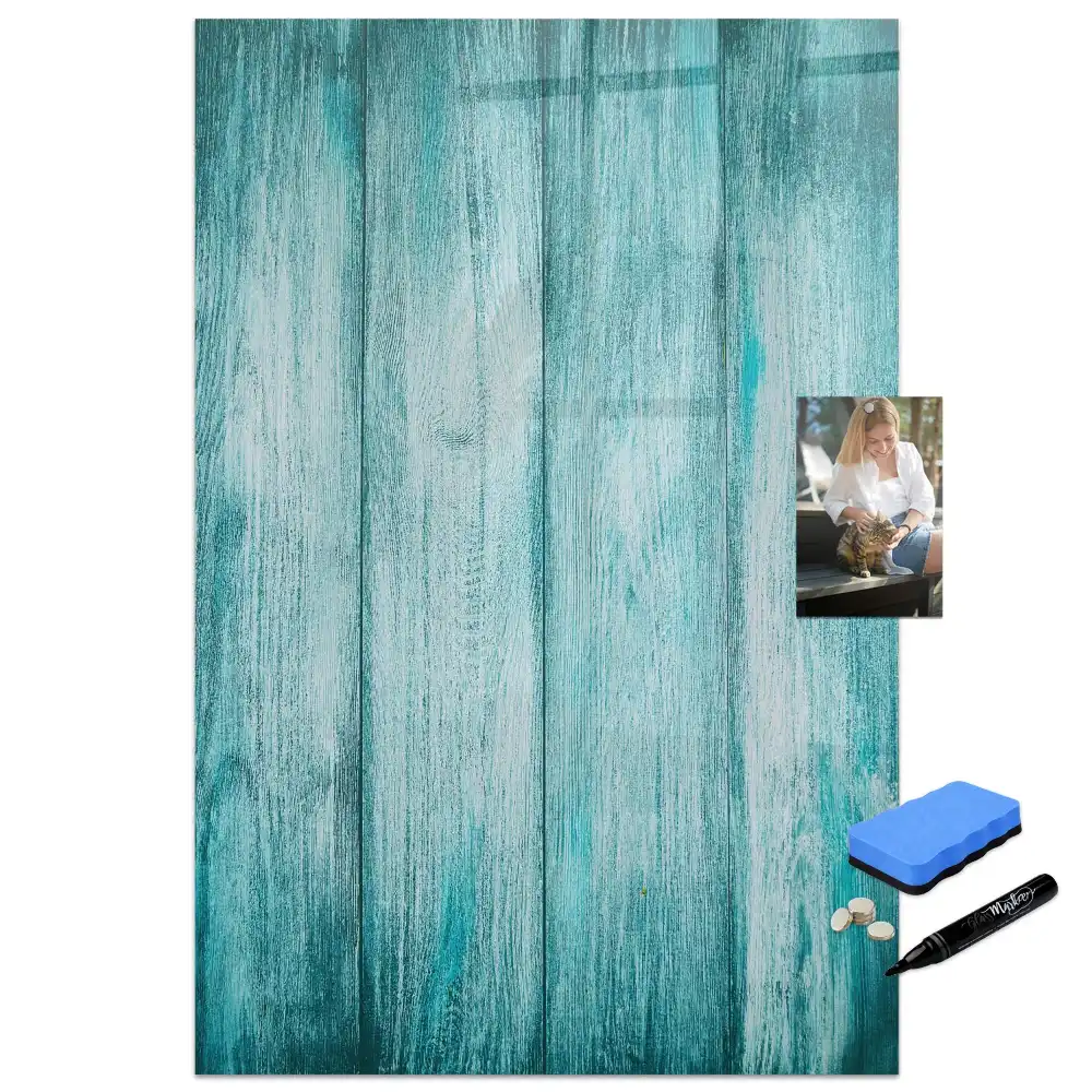 Tablă magnetică de perete cu ramă din cherestea albastră