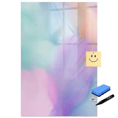 Tablă magnetică de birou cu model cu pene în culori pastelate