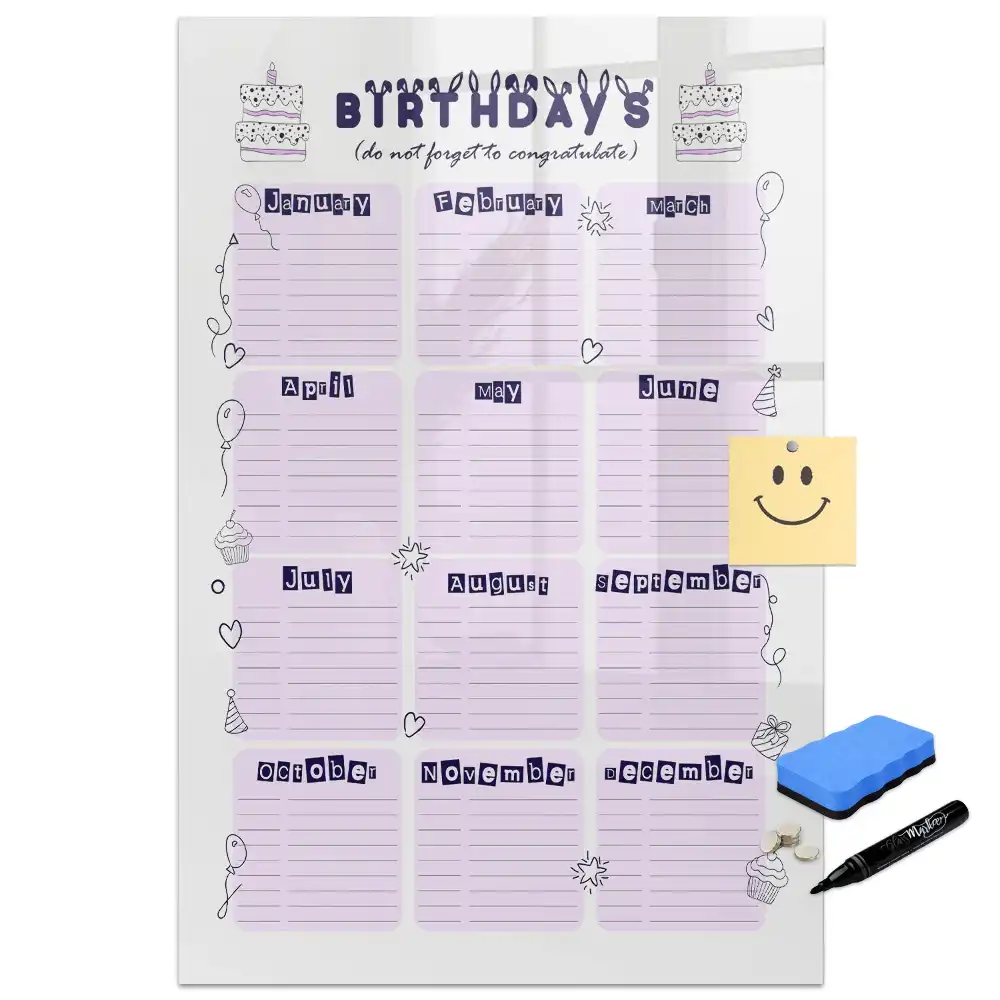 Tablă magnetică de birou pentru calendarul zilelor de naștere