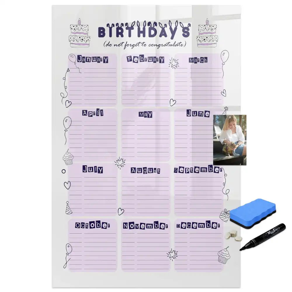 Tablă magnetică de birou pentru calendarul zilelor de naștere