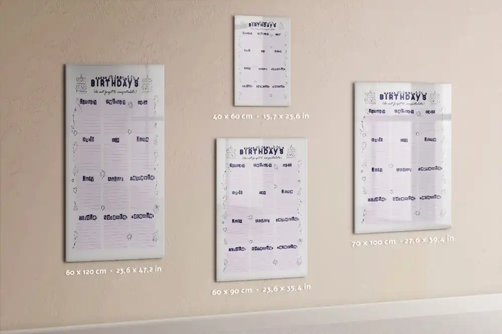 Tablă magnetică de birou pentru calendarul zilelor de naștere