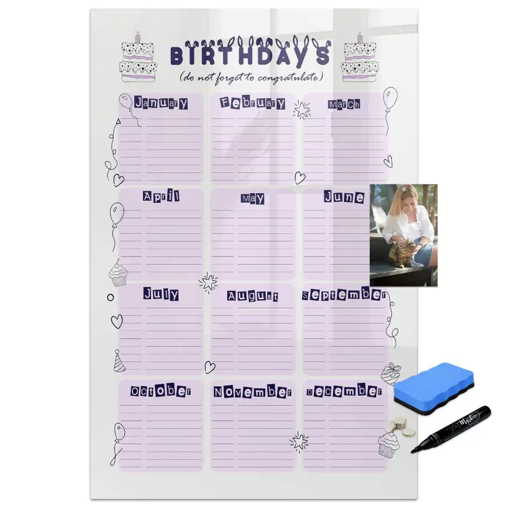 Tablă magnetică de birou pentru calendarul zilelor de naștere