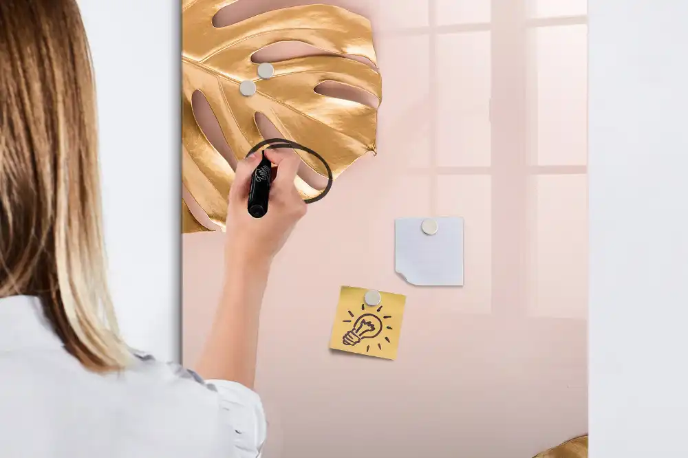 Tablă magnetică de scris cu model frunze aurii