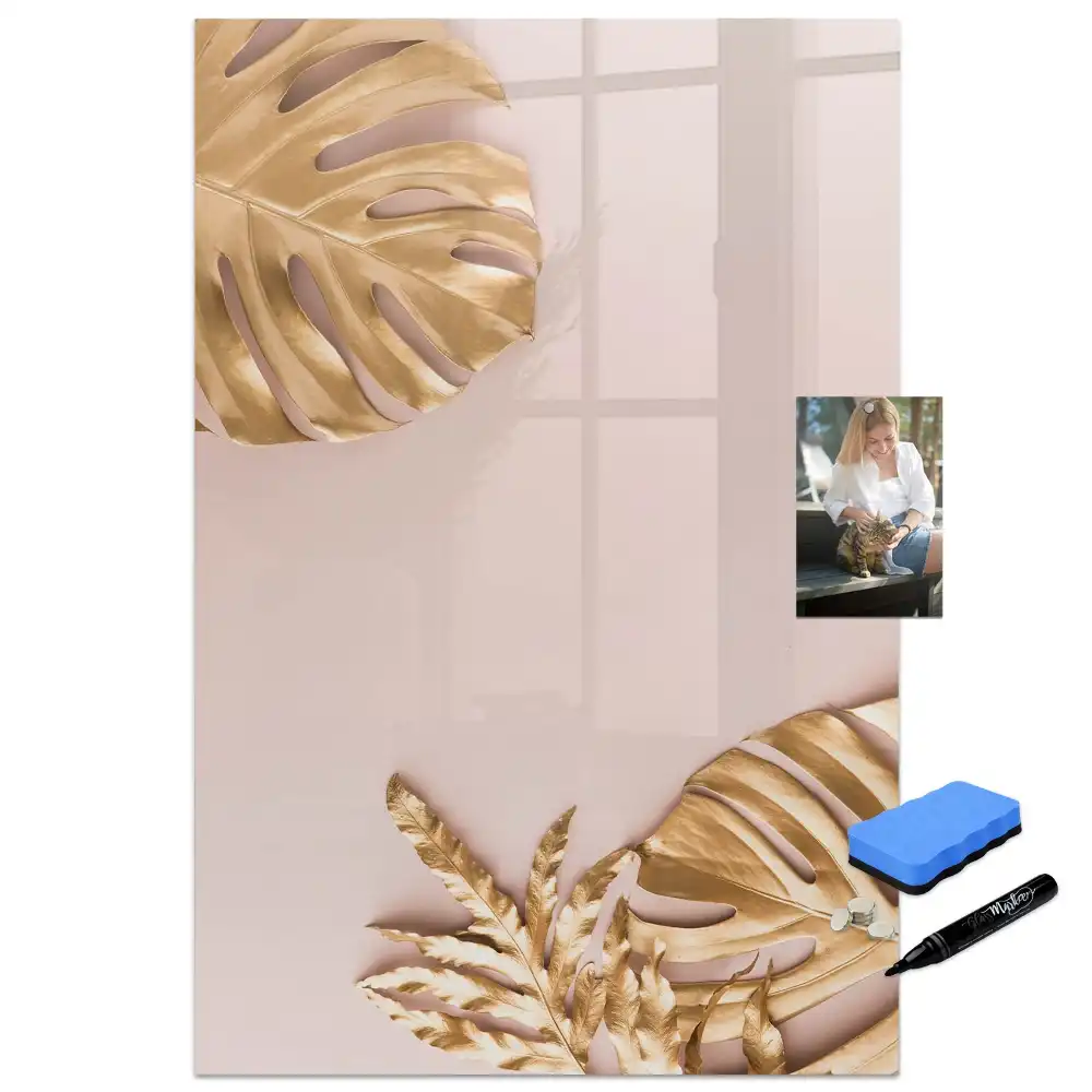 Tablă magnetică de scris cu model frunze aurii