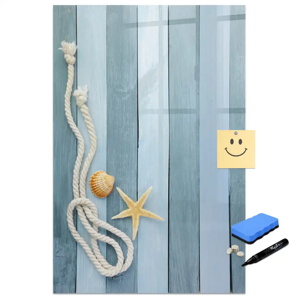 Tablă magnetică de birou cu design cu detalii marine pe scânduri