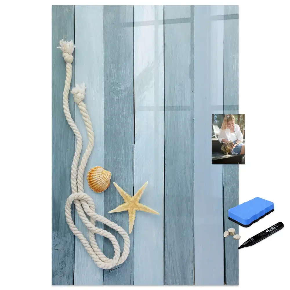 Tablă magnetică de birou cu design cu detalii marine pe scânduri