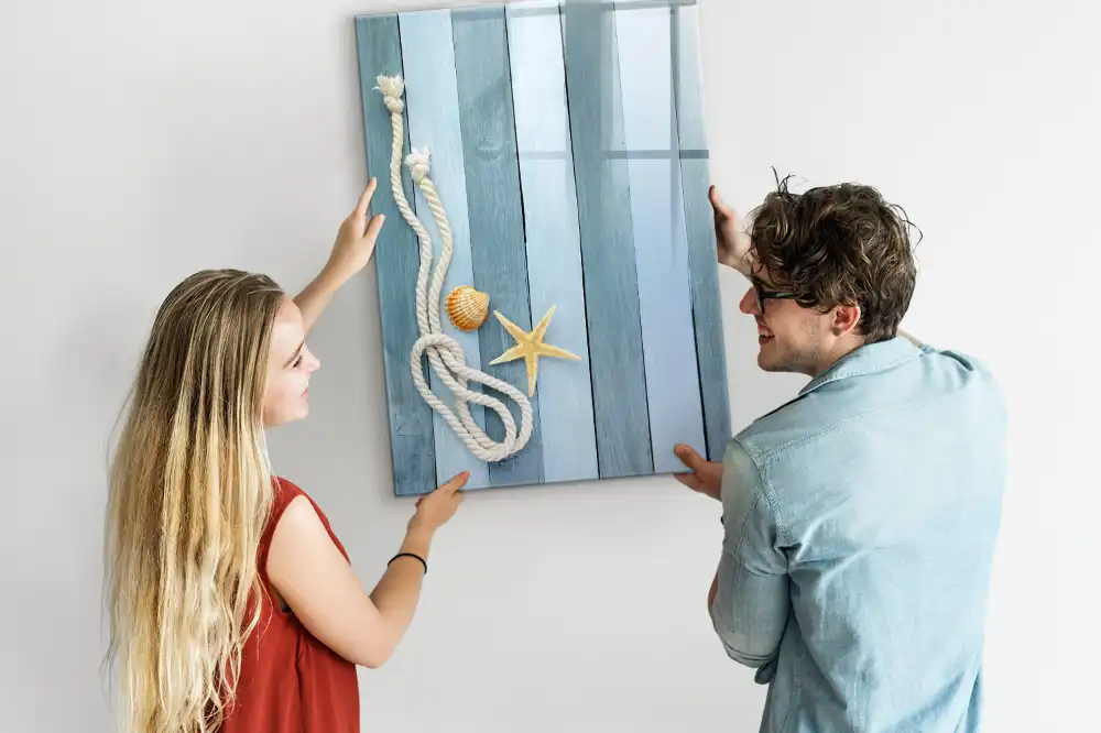 Tablă magnetică de birou cu design cu detalii marine pe scânduri