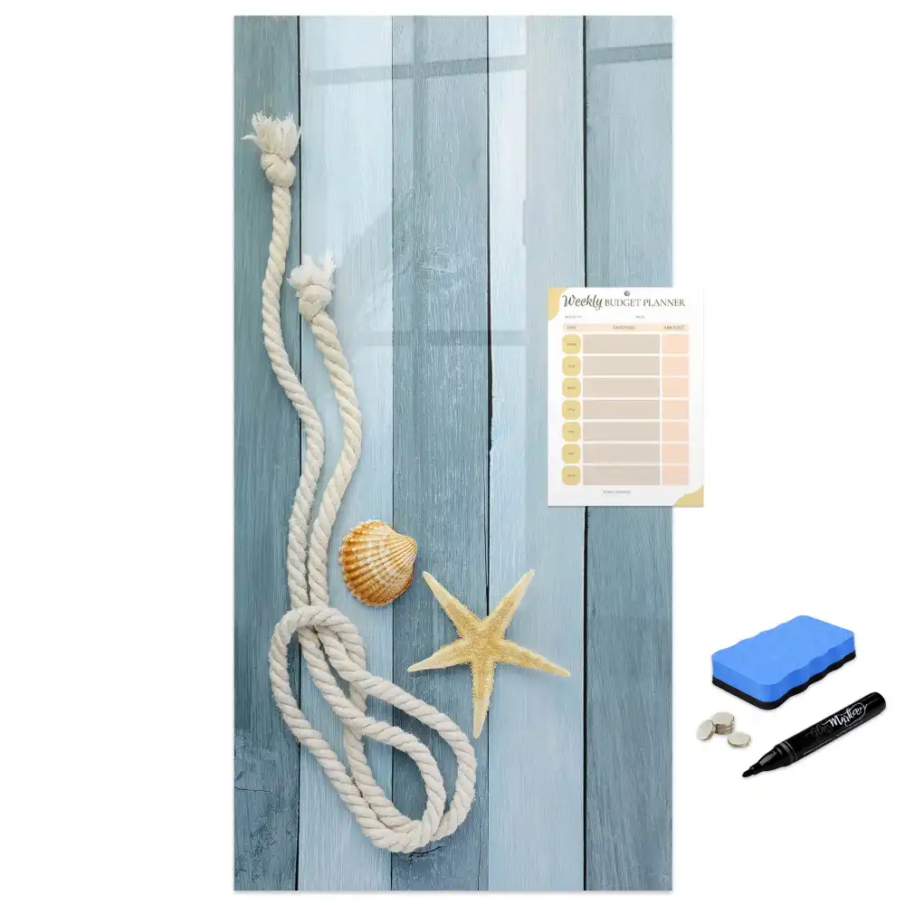 Tablă magnetică de birou cu design cu detalii marine pe scânduri
