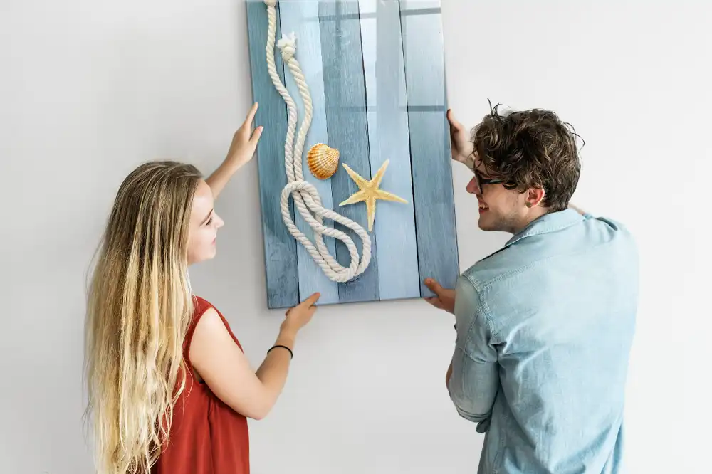 Tablă magnetică de birou cu design cu detalii marine pe scânduri