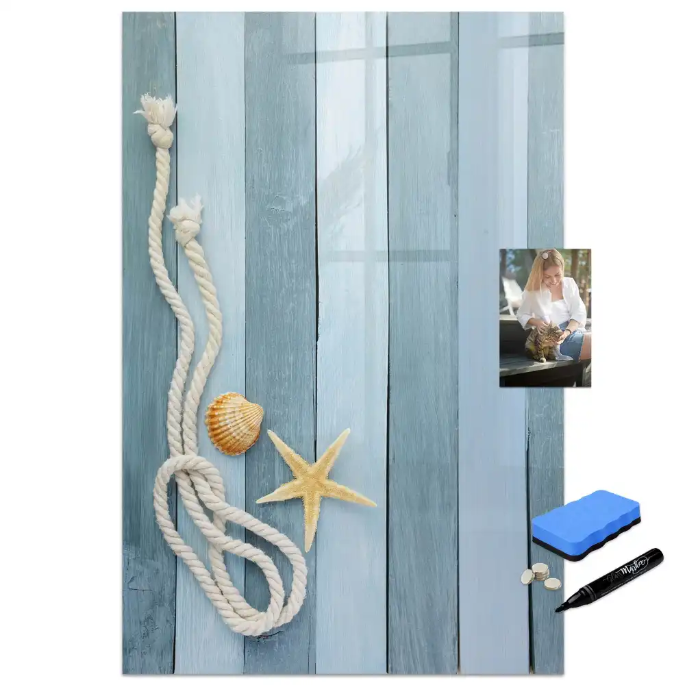 Tablă magnetică de birou cu design cu detalii marine pe scânduri