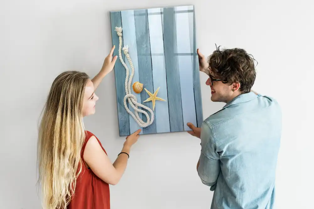 Tablă magnetică de birou cu design cu detalii marine pe scânduri