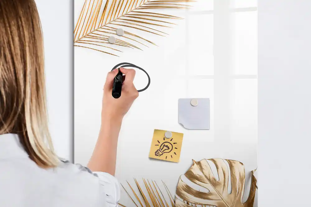 Tablă magnetică pentru birou cu model cu frunze aurite