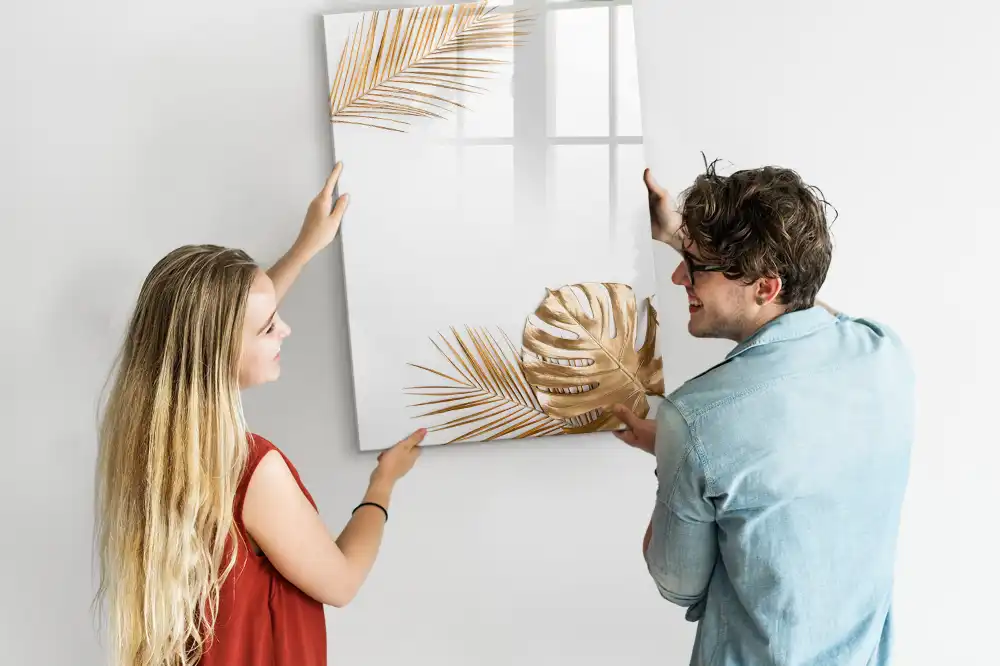 Tablă magnetică pentru birou cu model cu frunze aurite