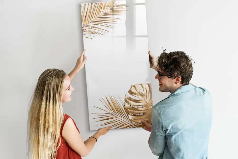 Tablă magnetică pentru birou cu model cu frunze aurite