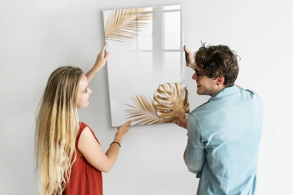 Tablă magnetică pentru birou cu model cu frunze aurite