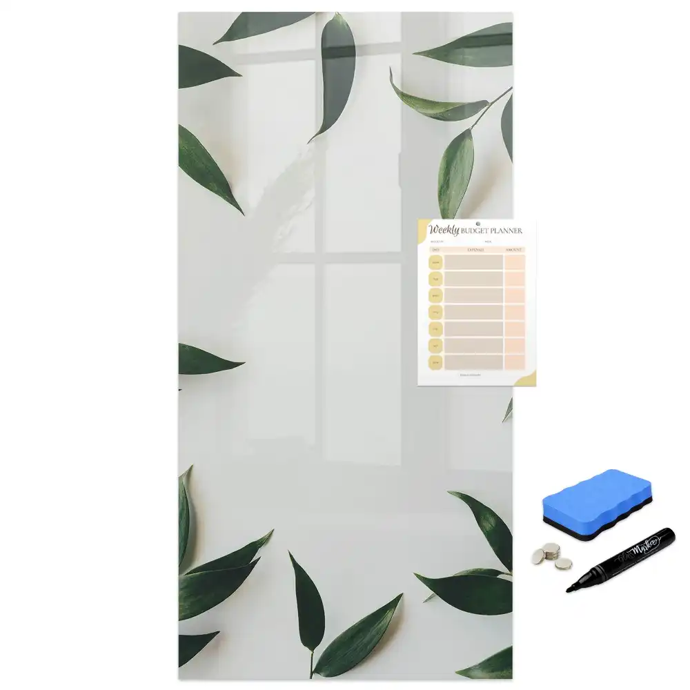 Tablă magnetică de scris cu design de coroniță din frunze verzi