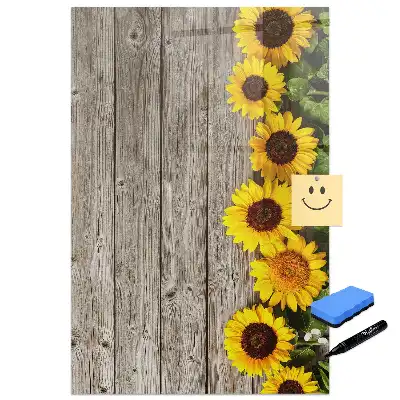 Tablă magnetică de scris cu motiv floarea-soarelui pe lemn