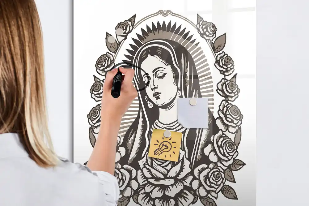 Tablă magnetică de birou cu imaginea Fecioarei de la Guadalupe