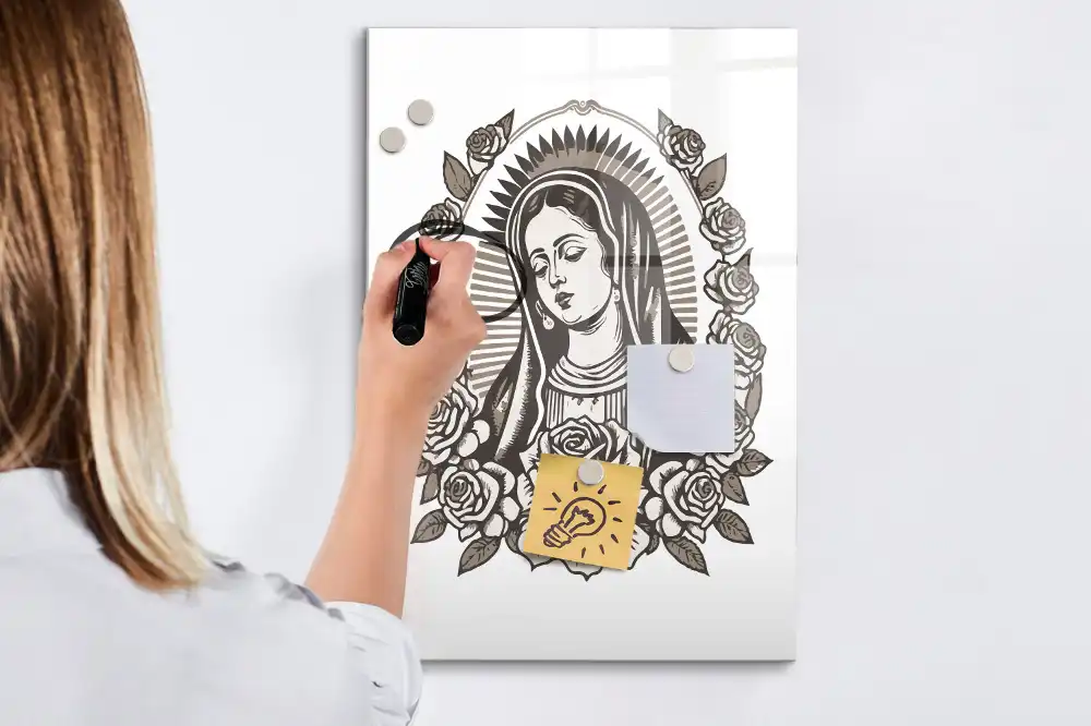 Tablă magnetică de birou cu imaginea Fecioarei de la Guadalupe