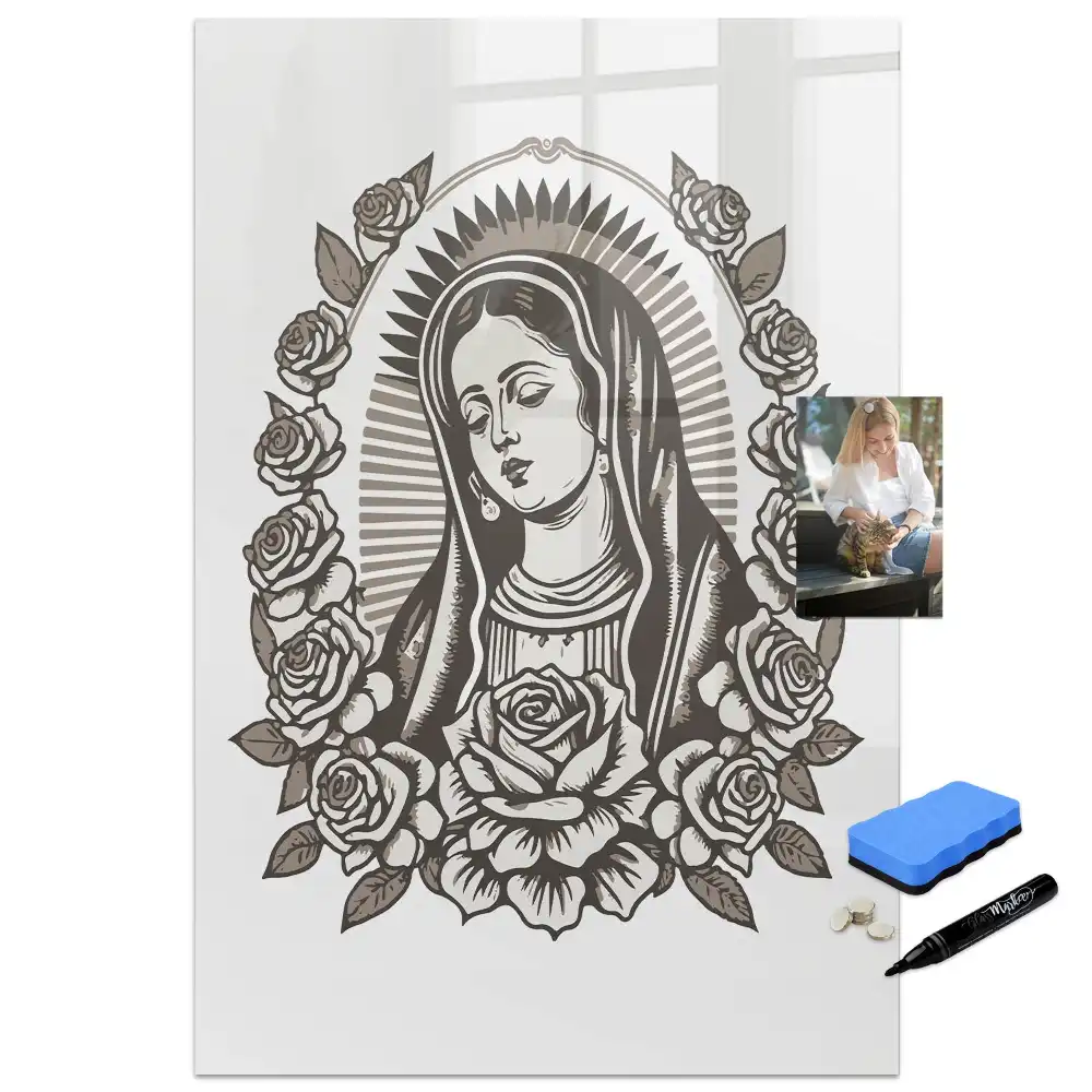 Tablă magnetică de birou cu imaginea Fecioarei de la Guadalupe