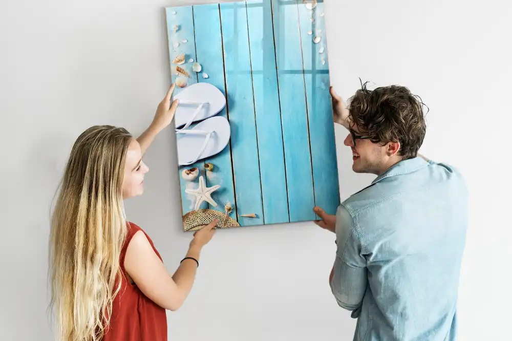 Tablă magnetică de perete cu design punte de plajă albastru deschis