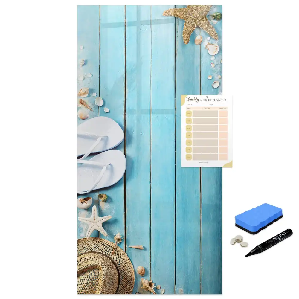 Tablă magnetică de perete cu design punte de plajă albastru deschis