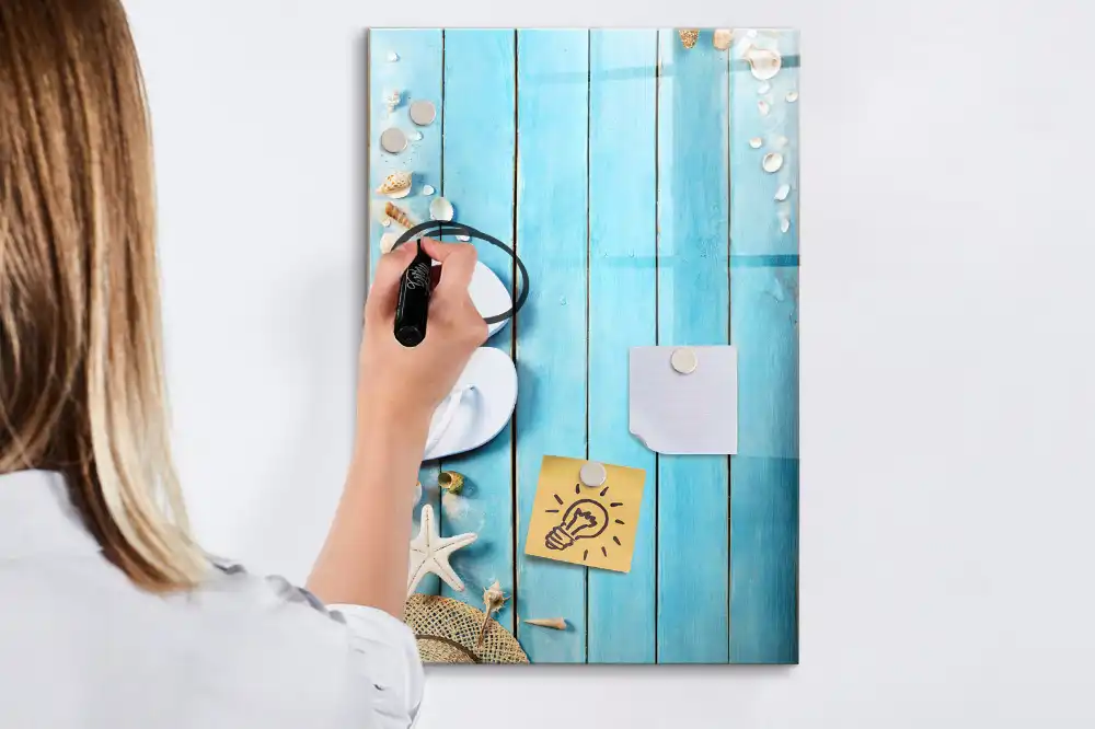 Tablă magnetică de perete cu design punte de plajă albastru deschis