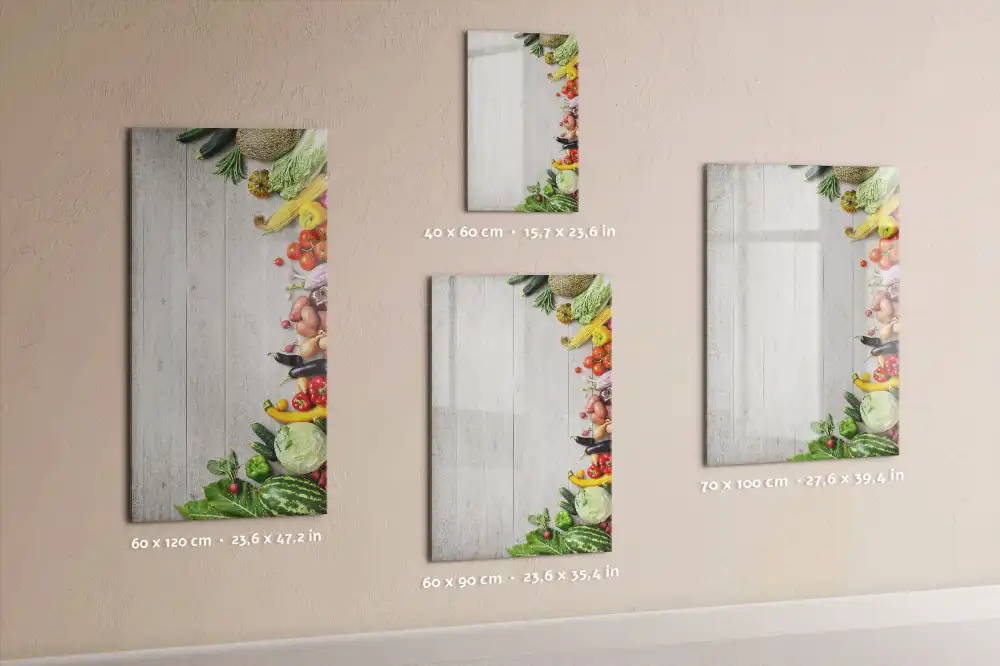 Tablă magnetică pentru scris configurată cu motive de legume pe suport din lemn