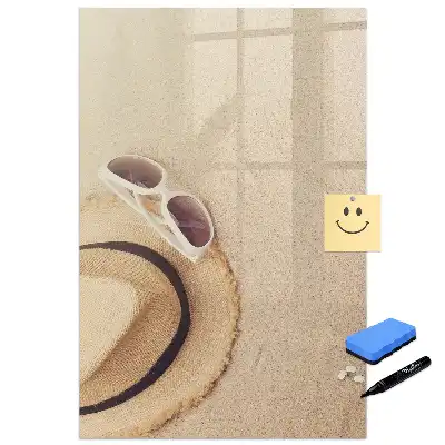 Tablă magnetică de scris cu imprimeu pălărie de paie pe nisip