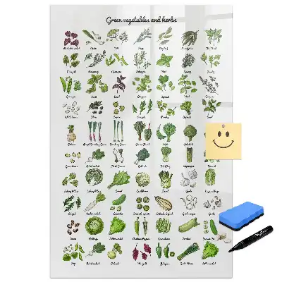 Tablă magnetică de perete cu model legume verzi de grădină
