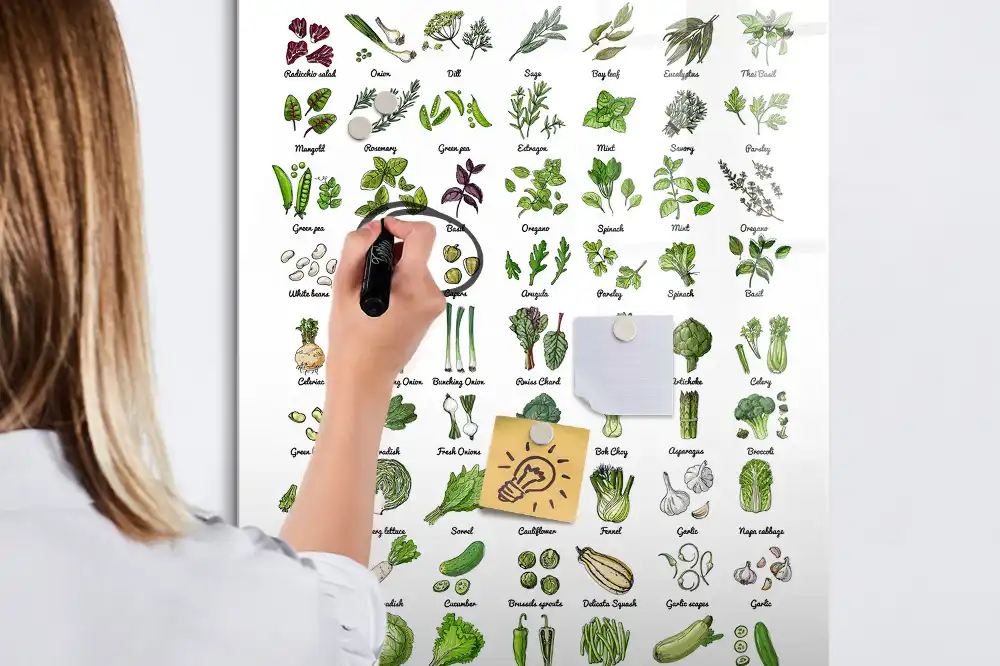 Tablă magnetică de perete cu model legume verzi de grădină