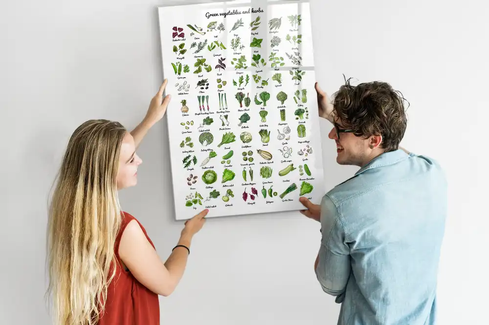 Tablă magnetică de perete cu model legume verzi de grădină