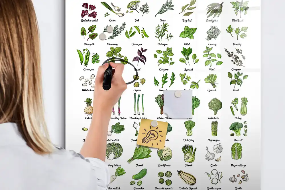 Tablă magnetică de perete cu model legume verzi de grădină