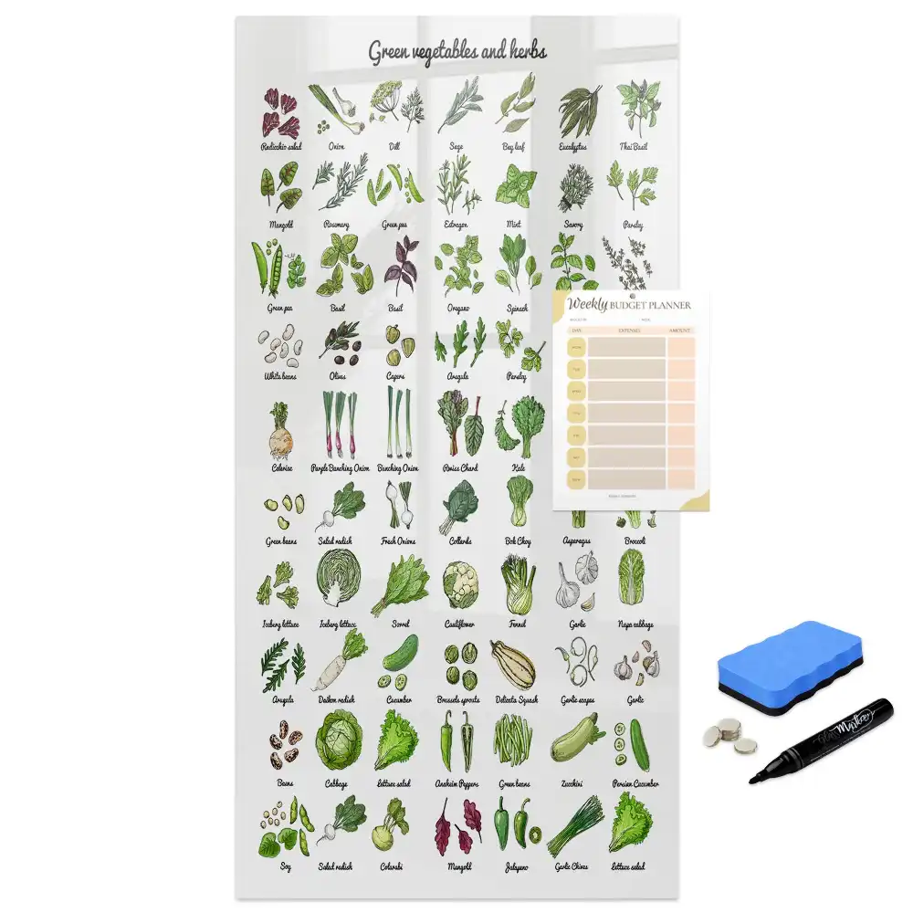 Tablă magnetică de perete cu model legume verzi de grădină