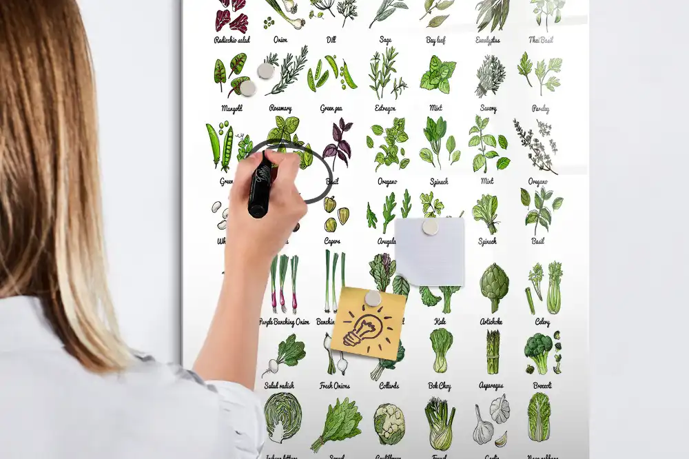 Tablă magnetică de perete cu model legume verzi de grădină