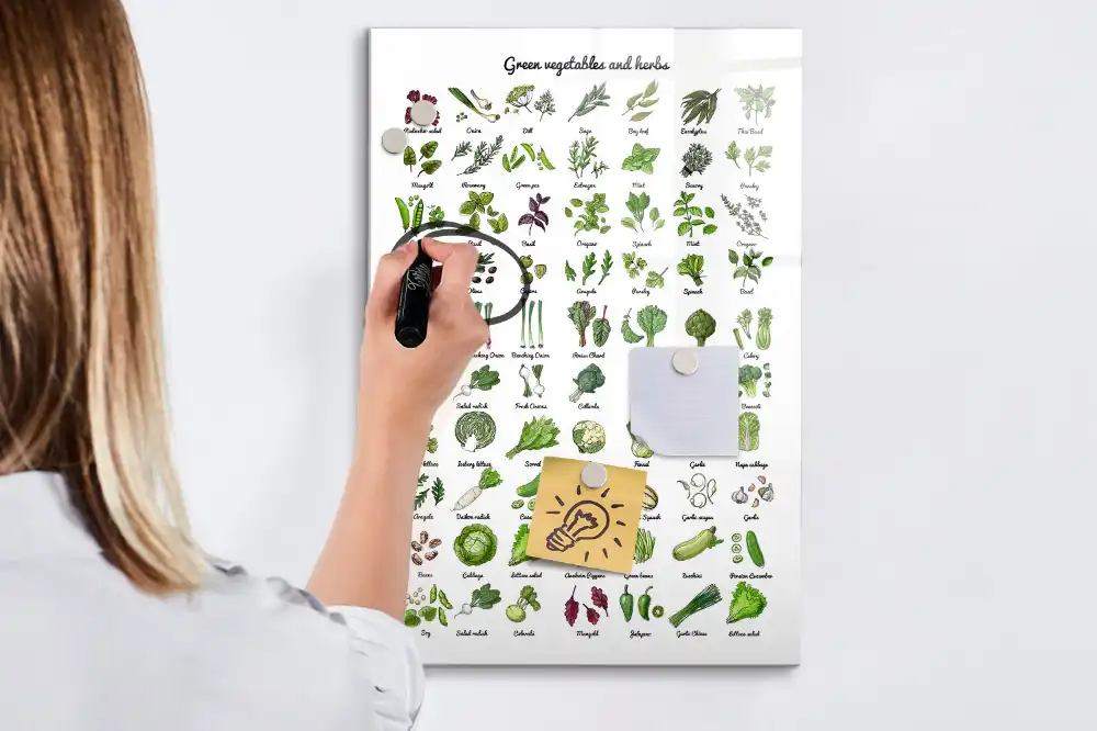 Tablă magnetică de perete cu model legume verzi de grădină