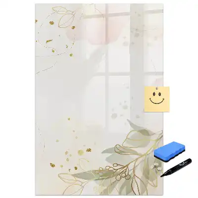 Tablă magnetică de birou cu model botanic și ramă aurie
