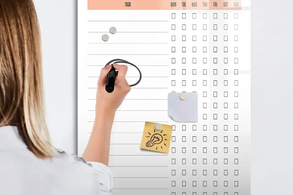 Tablă magnetică de perete pentru planificarea curățeniei