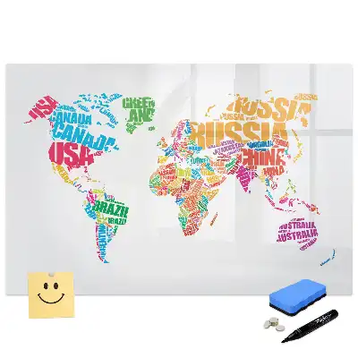 Tablă magnetică pentru magneți decorativi cu numele țărilor