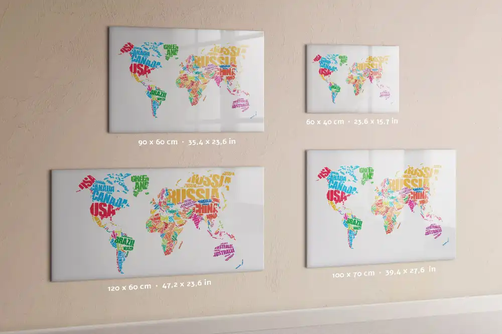 Tablă magnetică pentru magneți decorativi cu numele țărilor