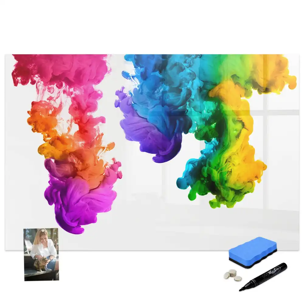 Tablă magnetică de scris multicoloră cu design curcubeu