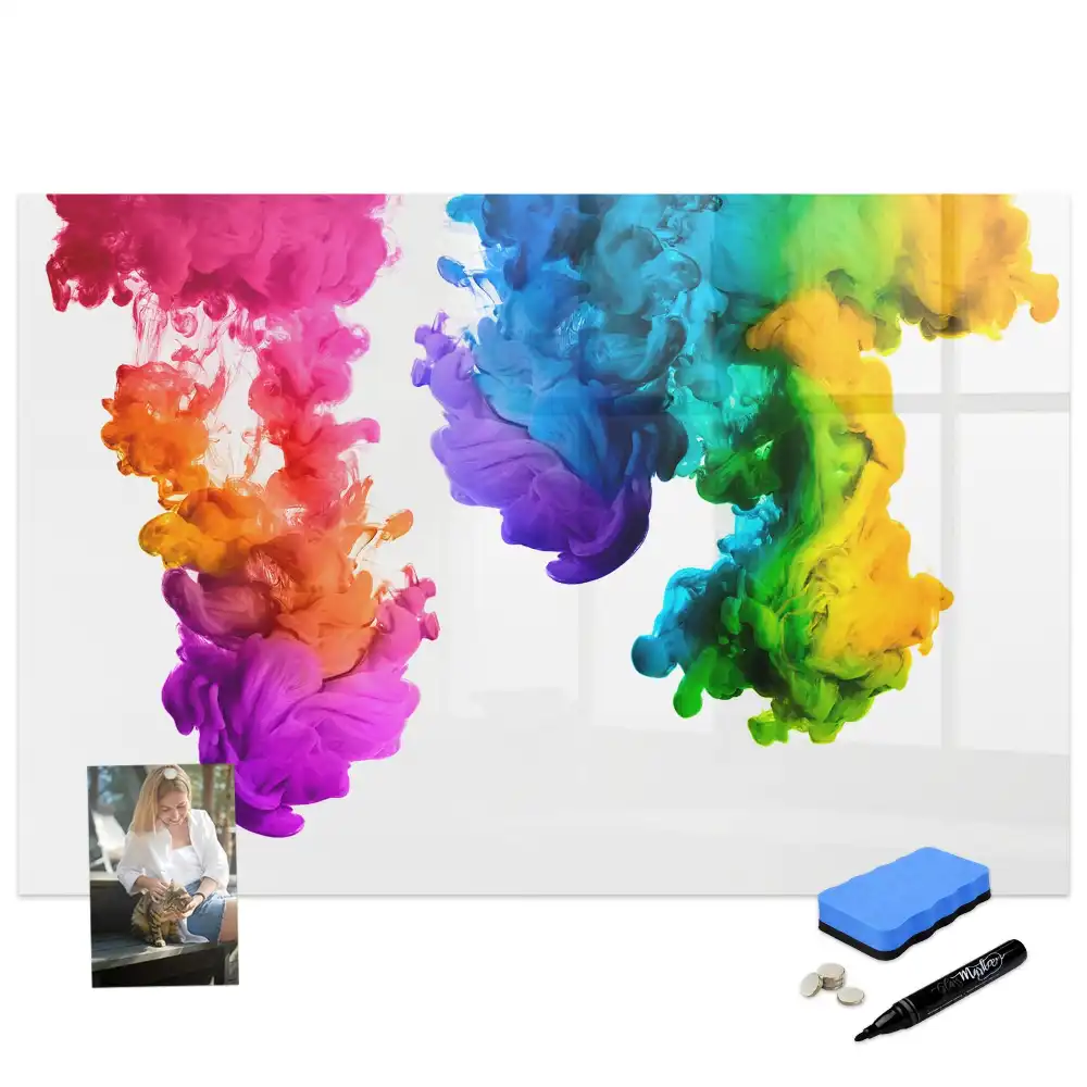 Tablă magnetică de scris multicoloră cu design curcubeu