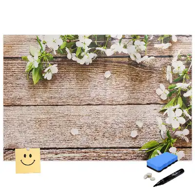 Tablă magnetică de scris cu model floral și ramă din lemn