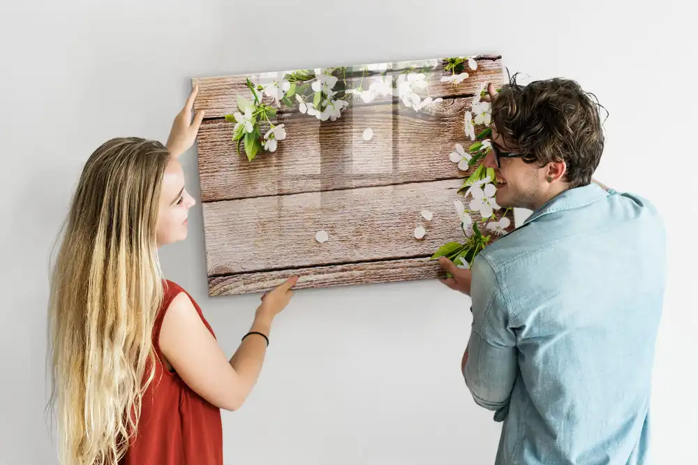Tablă magnetică de scris cu model floral și ramă din lemn