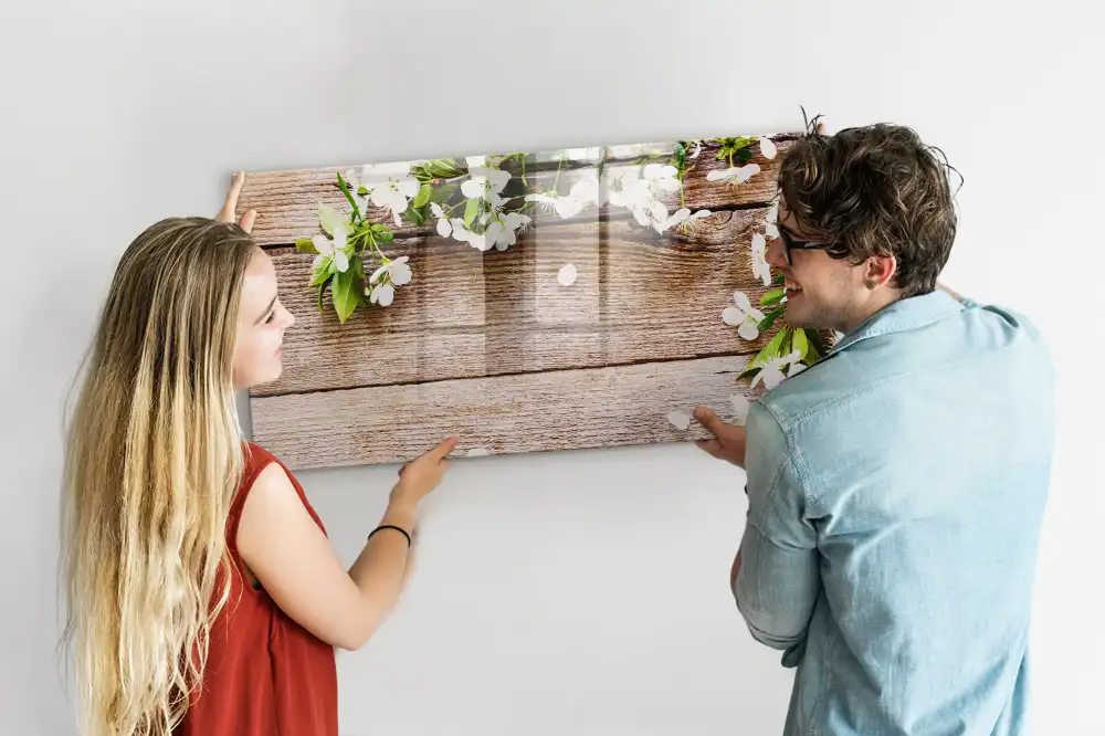 Tablă magnetică de scris cu model floral și ramă din lemn