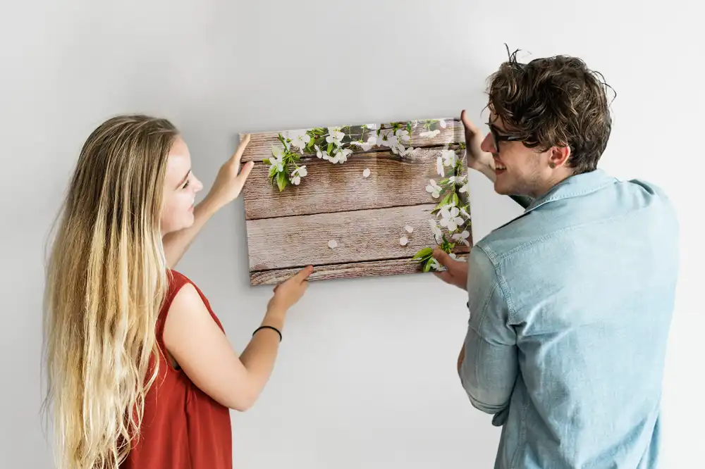 Tablă magnetică de scris cu model floral și ramă din lemn
